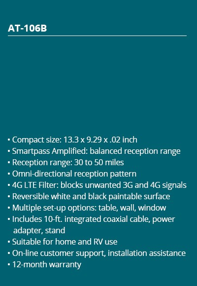 30/50 Miles Reception Omni-directional Reception Balanced Short & Long Range Reception Unwanted 3G/4G Signal Blocked Super Slim 0.02'' Reversible White and Black Home & Portable Use 10ft Cable